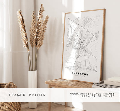 Nuneaton Map Print - Minimalist City Map Poster - Map Wall Art - UK - Nuneaton Print - Nuneaton Poster - Different Colours Available