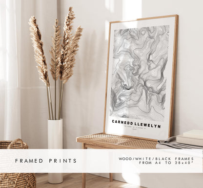 Carnedd Llewelyn Print - Contour Map - Snowdonia - Wales - Topographic Map - Print - Poster - Wall Art - Carnedd Llywelyn - Carneddau