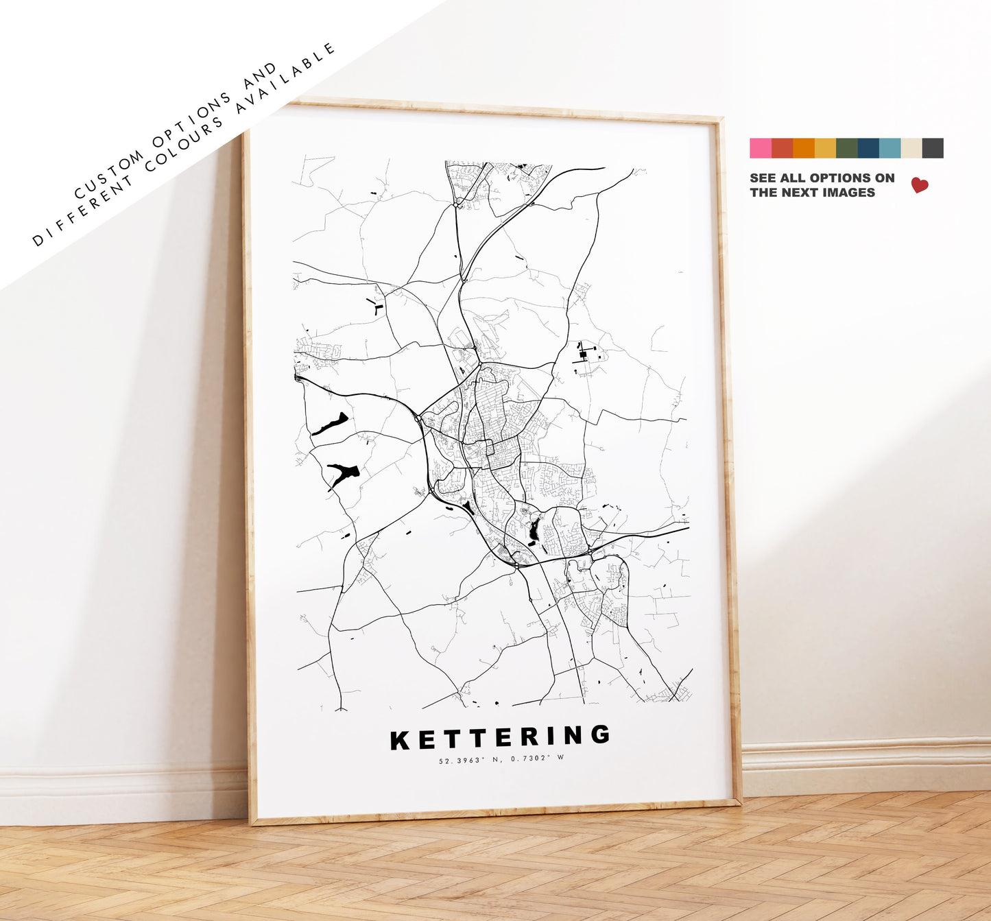 Kettering Map Print - Minimalist City Map Poster - Map Art - UK - Kettering Print - Kettering Poster - Different Colours Available