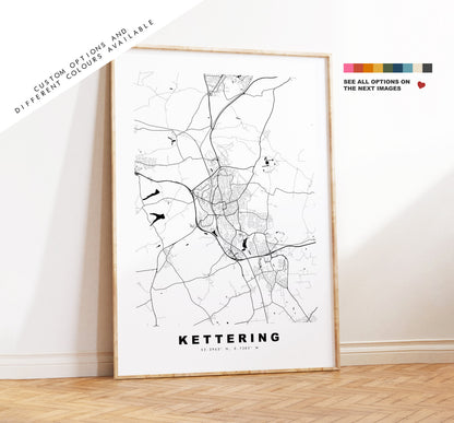 Kettering Map Print - Minimalist City Map Poster - Map Art - UK - Kettering Print - Kettering Poster - Different Colours Available