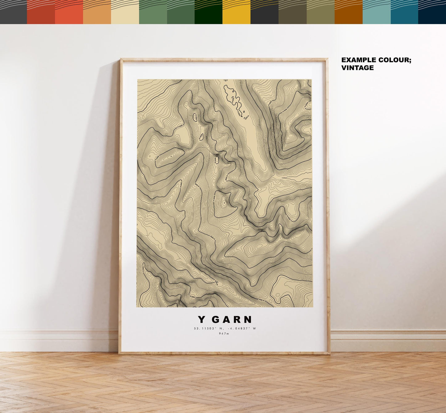 Y Garn Print - Contour Map - Snowdonia - Wales - Topographic Map - Print - Poster - Wall Art - Y Garn Poster - Relief Map - Topography