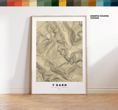 Y Garn Print - Contour Map - Snowdonia - Wales - Topographic Map - Print - Poster - Wall Art - Y Garn Poster - Relief Map - Topography