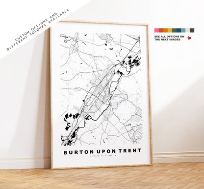 Burton upon Trent Map Print - Minimalist City Map Poster - Map Art - UK - Burton Print - Burton Poster - Different Colours Available