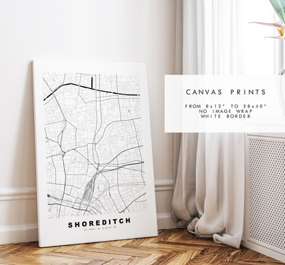 Shoreditch Map Print - Minimalist City Map Poster - Map Art - London, UK - Shoreditch Print -  Poster - Different Colours Available