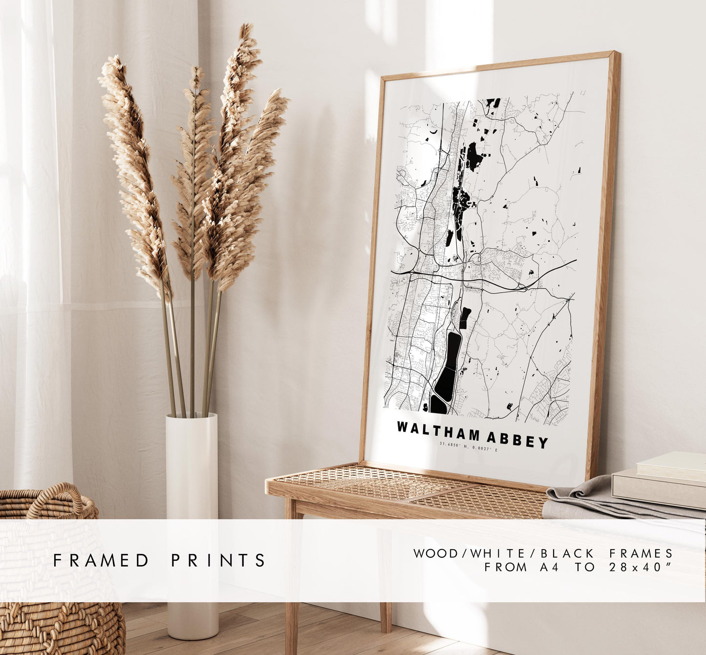 Waltham Abbey Map Print - Minimalist City Map Poster - Map Art - UK - Waltham Abbey Print - Essex - Different Colours Available
