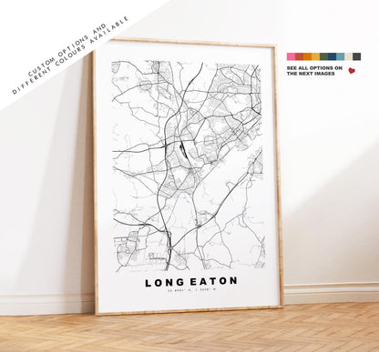 Long Eaton Map Print - Minimalist City Map Poster - Map Art - UK - Long Eaton Print - Nottinghamshire - Different Colours Available