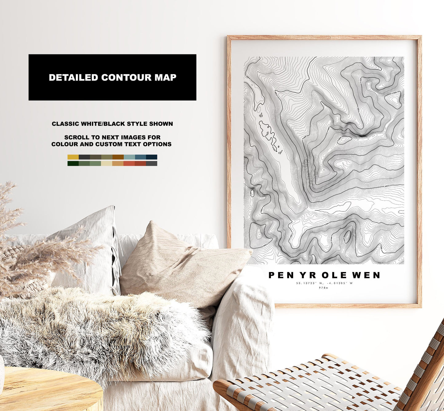 Pen Yr Ole Wen Print - Contour Map - Snowdonia - Wales - Topographic Map - Print - Poster - Wall Art - Pen Yr Ole Wen Poster - Topography