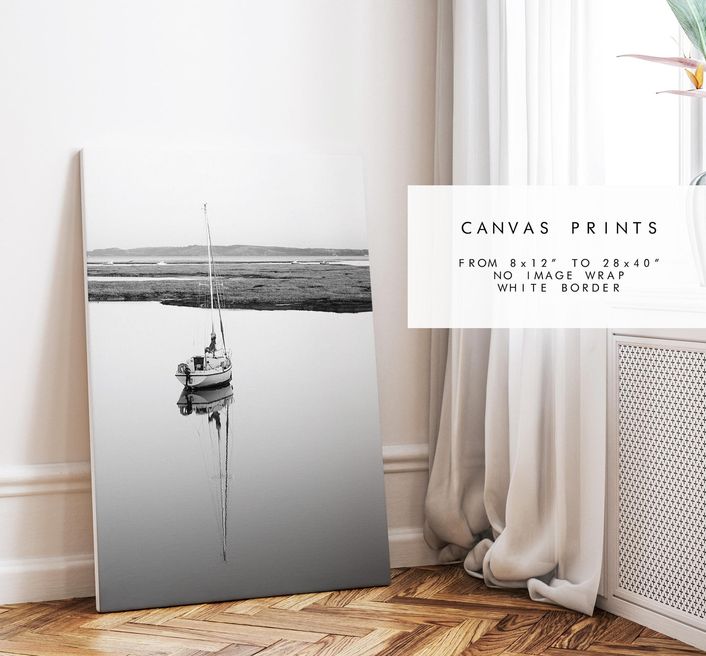 Sailboat Print - Keyhaven Photography Print - Hampshire Photography Prints -  Frame and Canvas Options - Portrait  - UK - Black and White