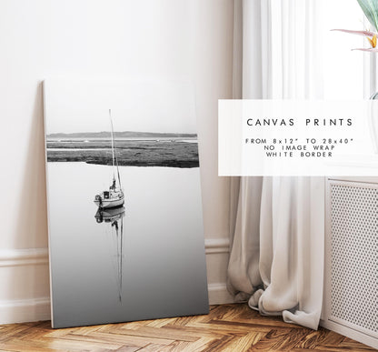 Sailboat Print - Keyhaven Photography Print - Hampshire Photography Prints -  Frame and Canvas Options - Portrait  - UK - Black and White