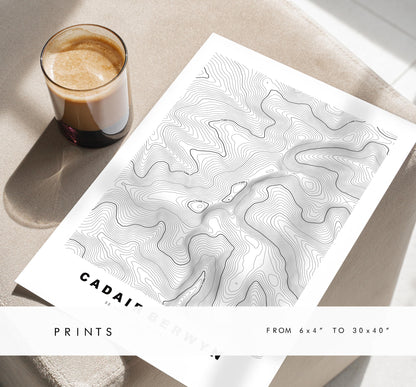 Cadair Berwyn Print - Contour Map - Snowdonia - Wales - Topographic Map - Print - Poster - Wall Art - Cader Berwyn - Craig Uchaf