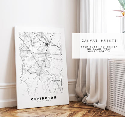 Orpington Map Print - Minimalist City Map Poster - Map Art - UK - Orpington Print - Orpington, London - Different Colours Available