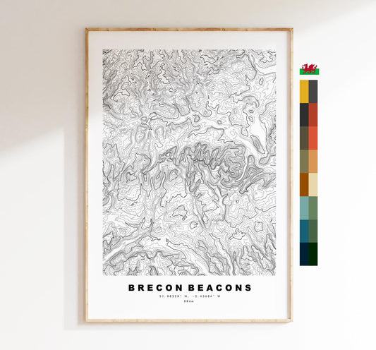 Brecon Beacons Print - Contour Map -  Bannau Brycheiniog Map - Topographic Map - Print - Poster - Wall Art - Brecon Beacons - Wales