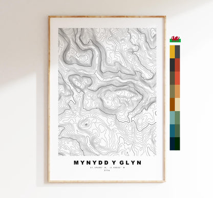 Mynydd y Glyn Print - Contour Map - Cardiff - Wales - Topographic Map - Print - Poster - Wall Art - Mynydd y Glyn Poster - Map Print