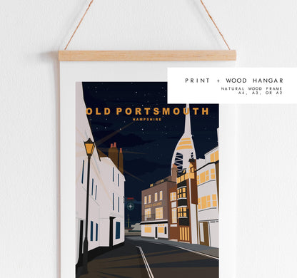 Old Portsmouth Travel Poster (Night) - Wall Art Print - Southsea and Portsmouth Travel Posters - Prints or Framed Prints