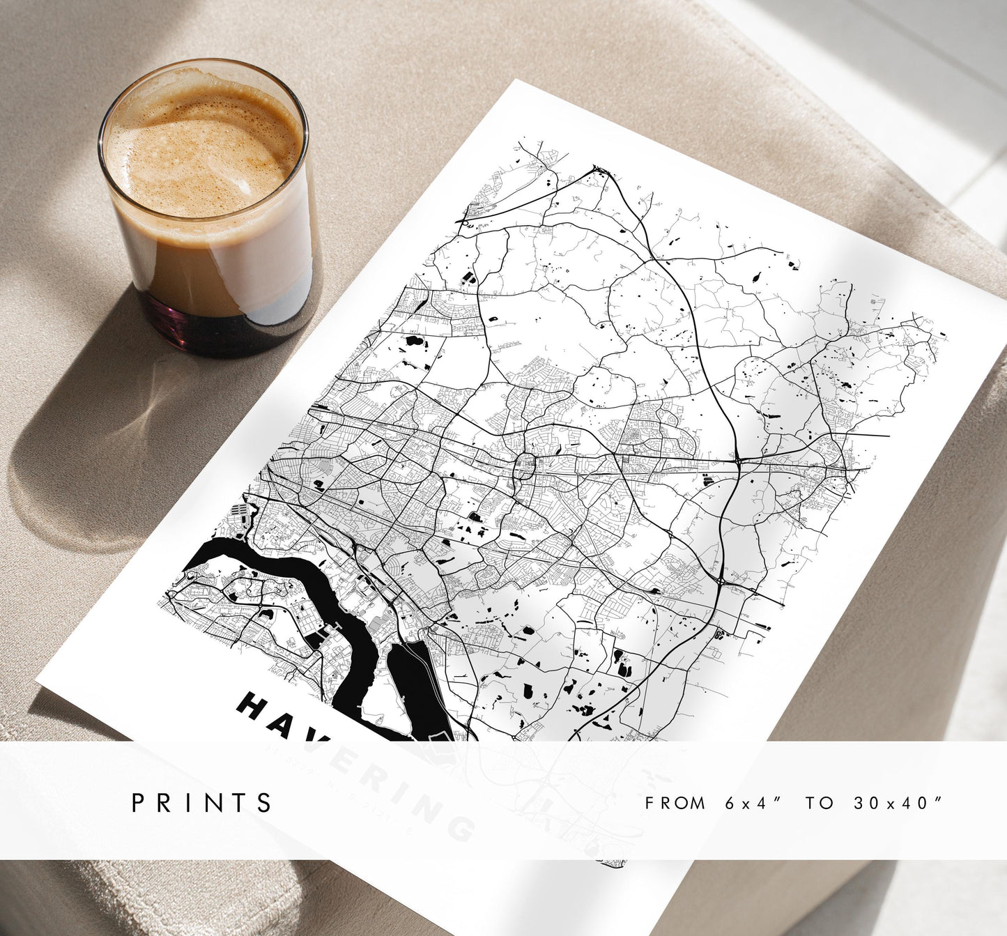 Havering Map Print - Minimalist City Map Poster - Map Art - UK - Havering Print - Havering, London - Different Colours Available