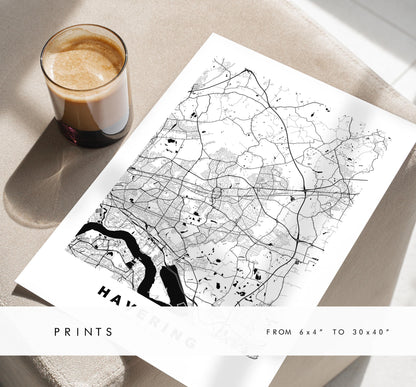 Havering Map Print - Minimalist City Map Poster - Map Art - UK - Havering Print - Havering, London - Different Colours Available
