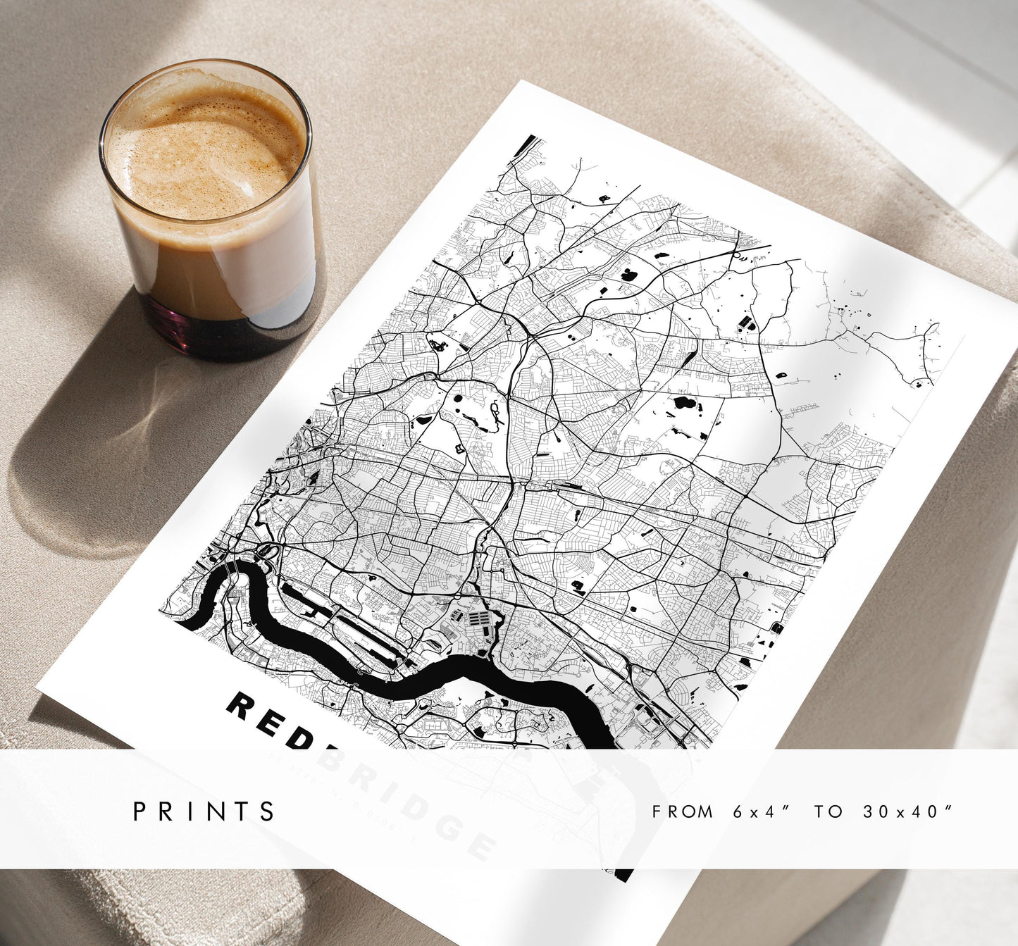 Redbridge Map Print - Minimalist City Map Poster - Map Art - UK - Redbridge Print - Redbridge, London - Different Colours Available