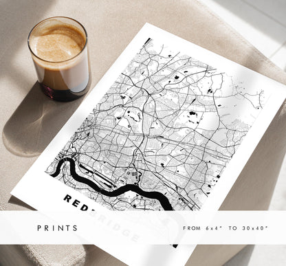 Redbridge Map Print - Minimalist City Map Poster - Map Art - UK - Redbridge Print - Redbridge, London - Different Colours Available