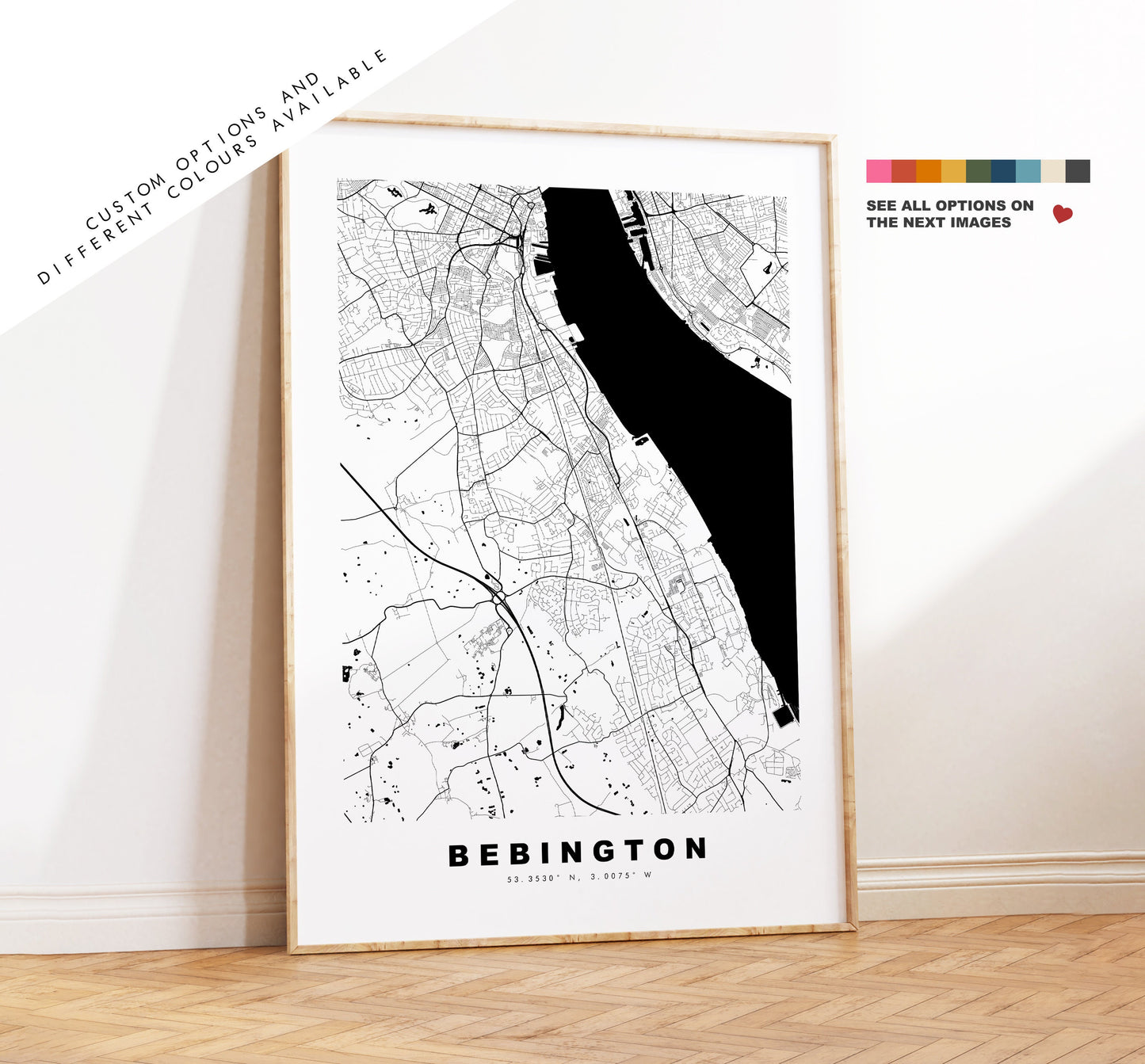 Bebington Map Print - Minimalist City Map Poster - Map Art - UK - Bebington Print - Bebington Poster - Different Colours Available