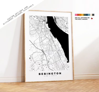 Bebington Map Print - Minimalist City Map Poster - Map Art - UK - Bebington Print - Bebington Poster - Different Colours Available