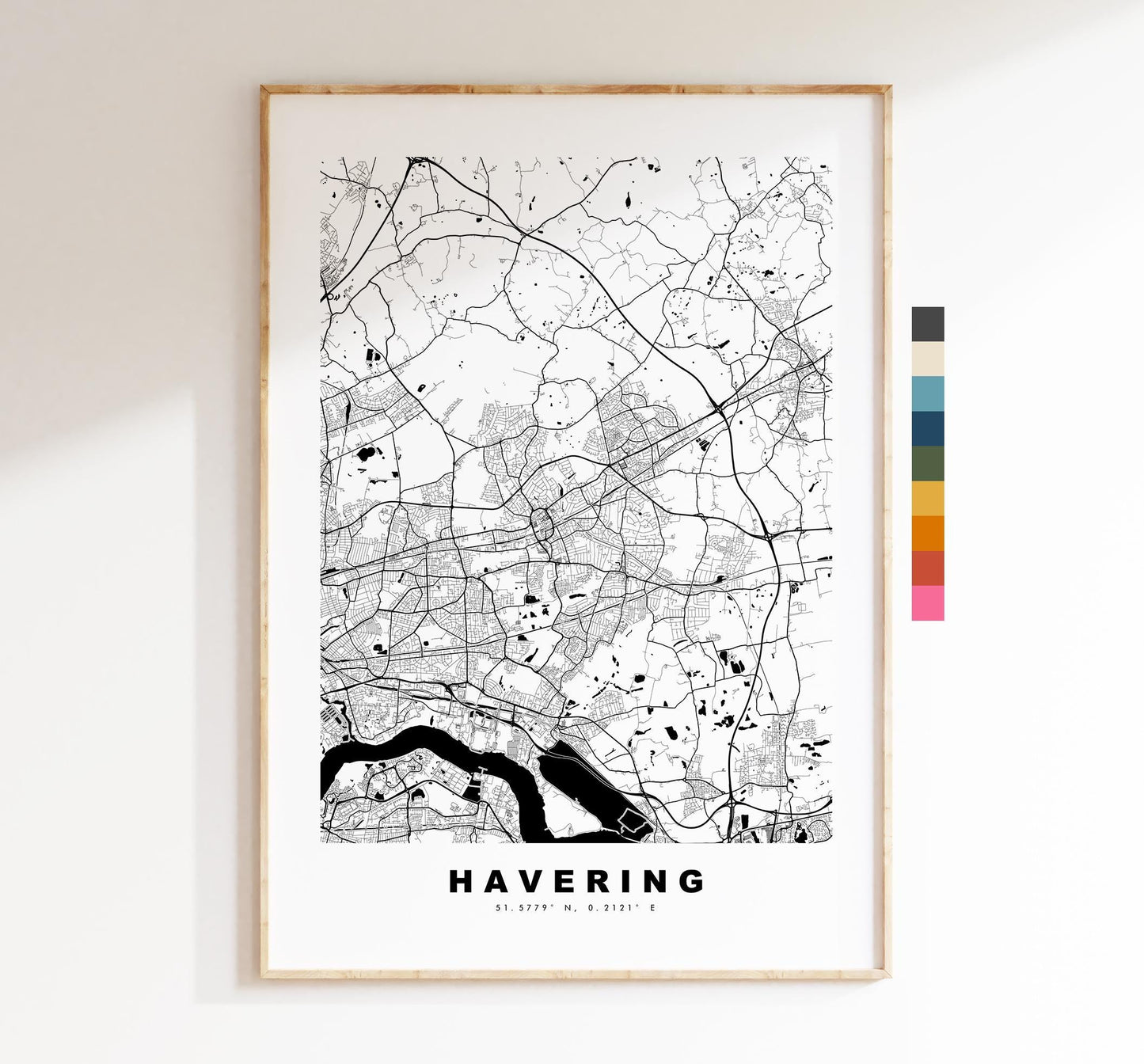 Havering Map Print - Minimalist City Map Poster - Map Art - UK - Havering Print - Havering, London - Different Colours Available