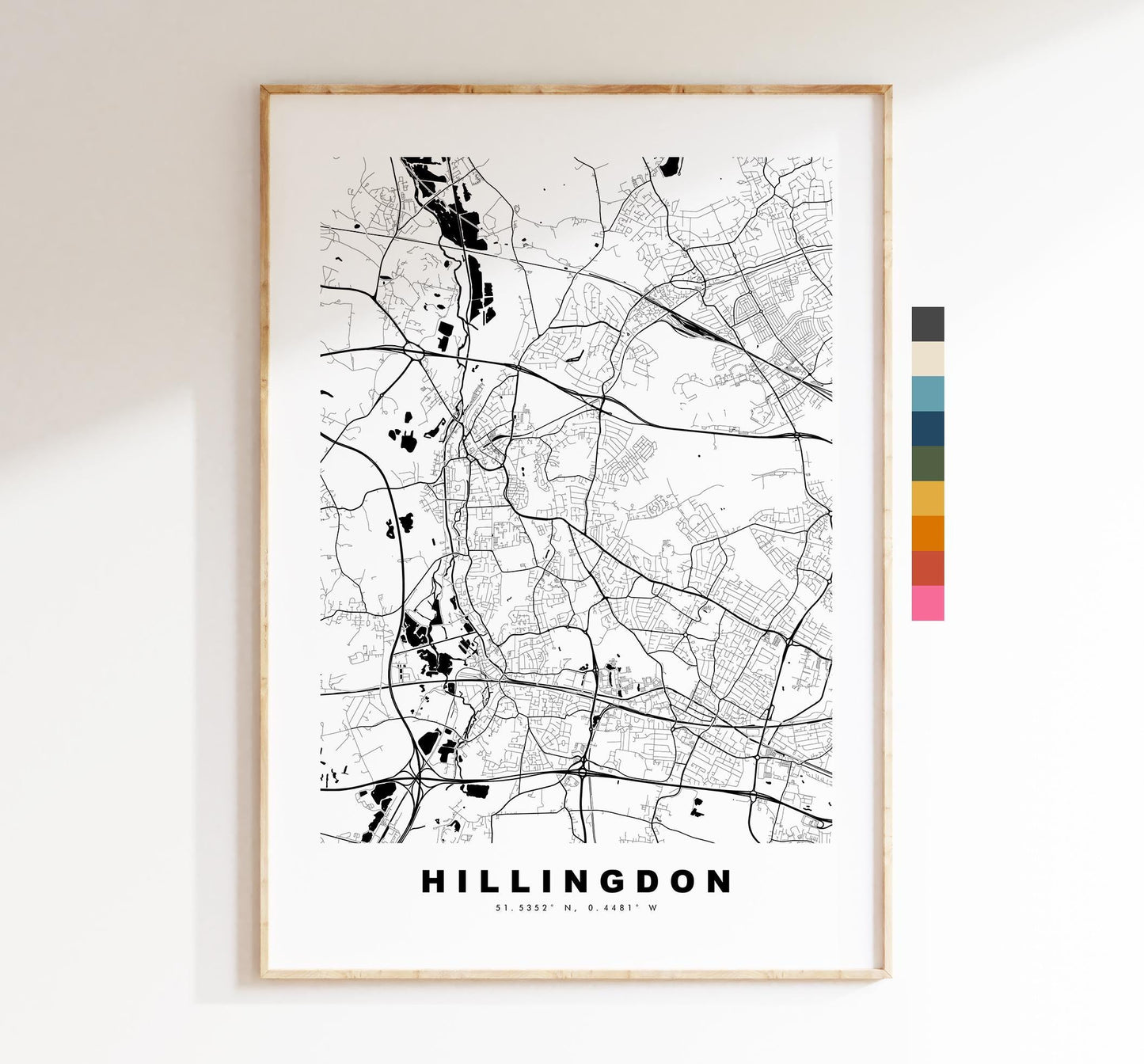 Hillingdon Map Print - Minimalist City Map Poster - Map Art - UK - Hillingdon Print - Hillingdon, London - Different Colours Available