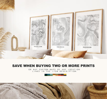 Crib Goch Print - Contour Map - Snowdonia - Wales - Topographic Map - Print - Poster - Wall Art - Crib Goch Poster - Relief Map - Topography