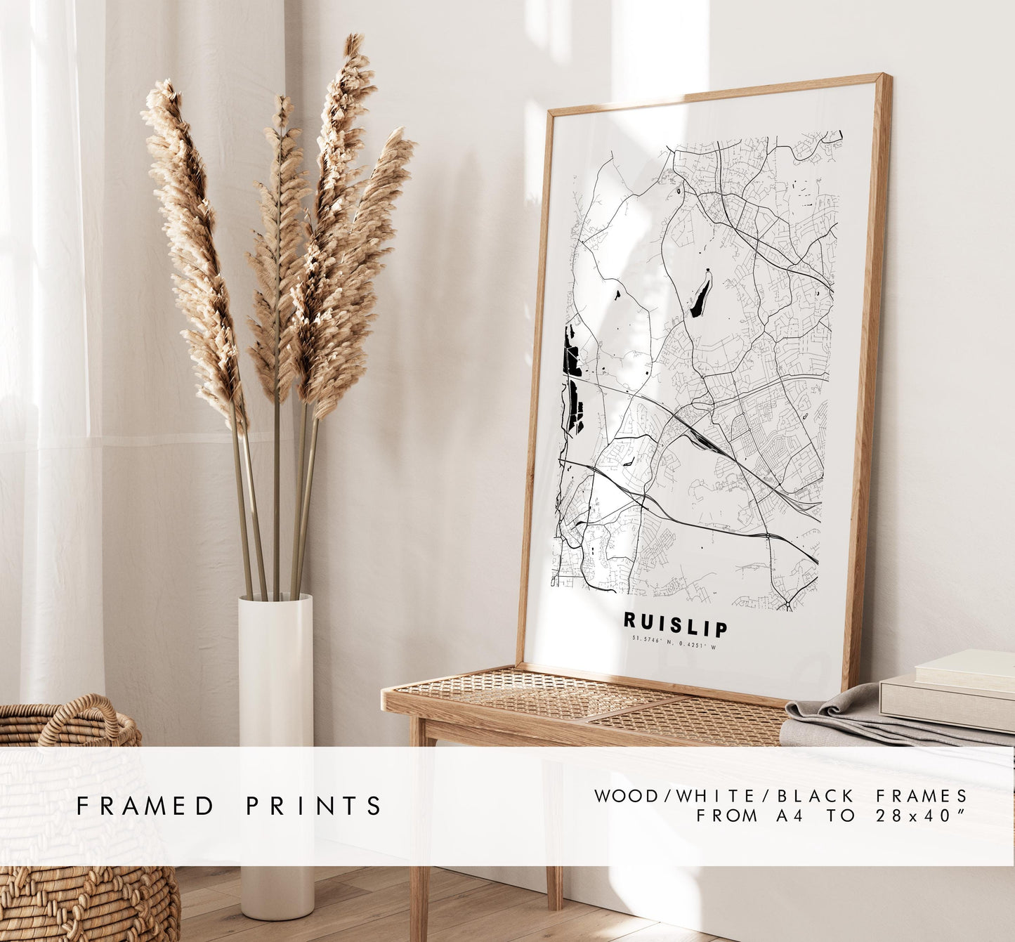 Ruislip Map Print - Minimalist City Map Poster - Map Art - UK - Ruislip Print - Ruislip, London - Different Colours Available