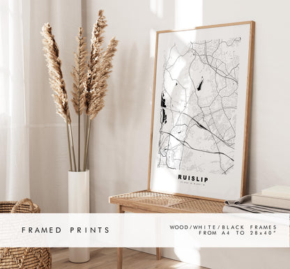 Ruislip Map Print - Minimalist City Map Poster - Map Art - UK - Ruislip Print - Ruislip, London - Different Colours Available