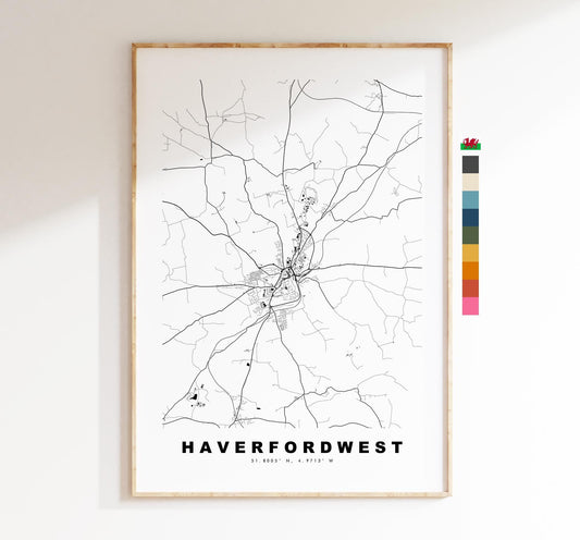 Haverfordwest Map Print - Minimalist City Map Poster - Map Art - Wales - UK - Haverfordwest Print - Poster - Different Colours Available
