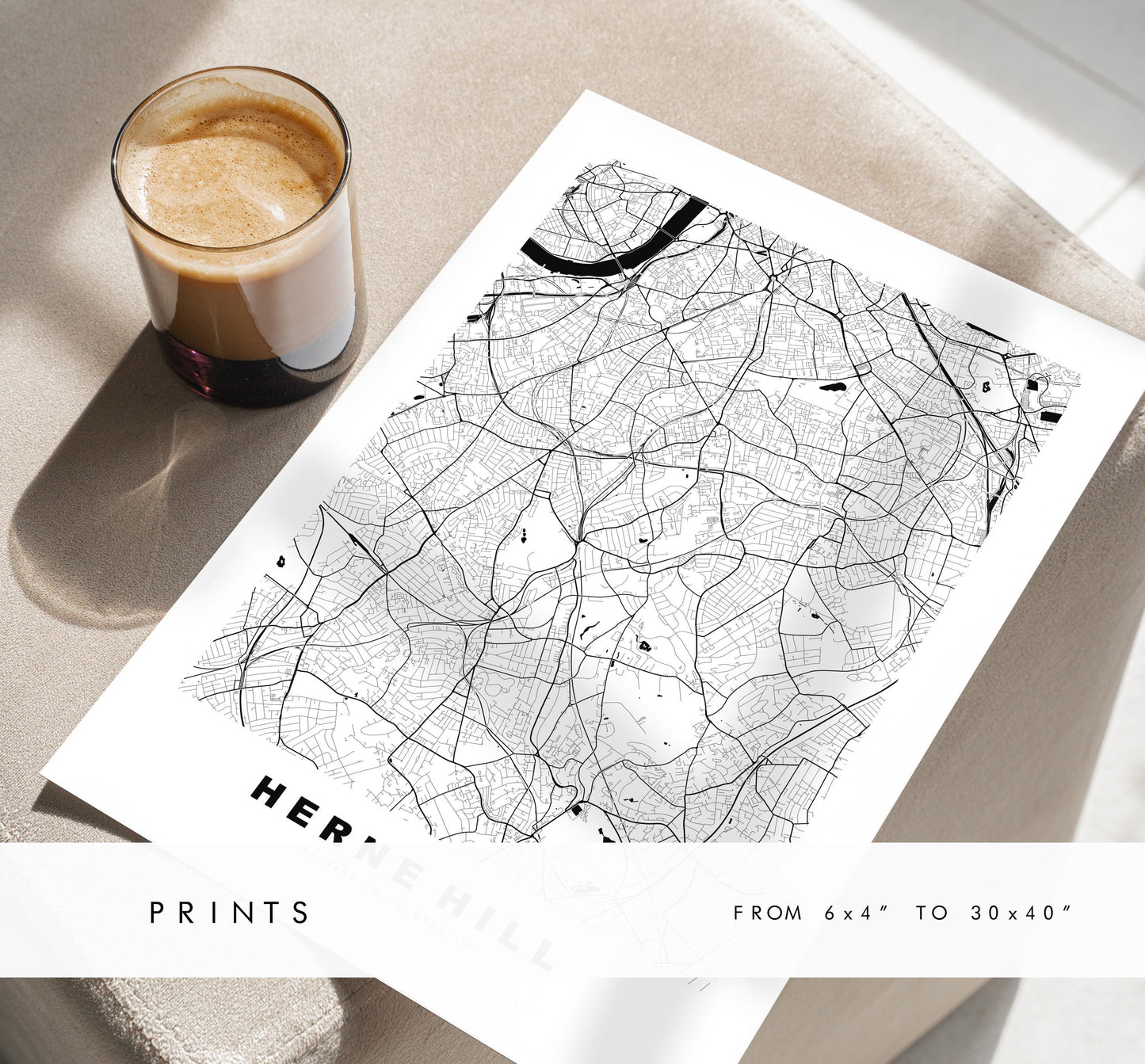 Herne Hill Map Print - Minimalist City Map Poster - Map Art - UK - Herne Hill Print - Herne Hill, London - Different Colours Available