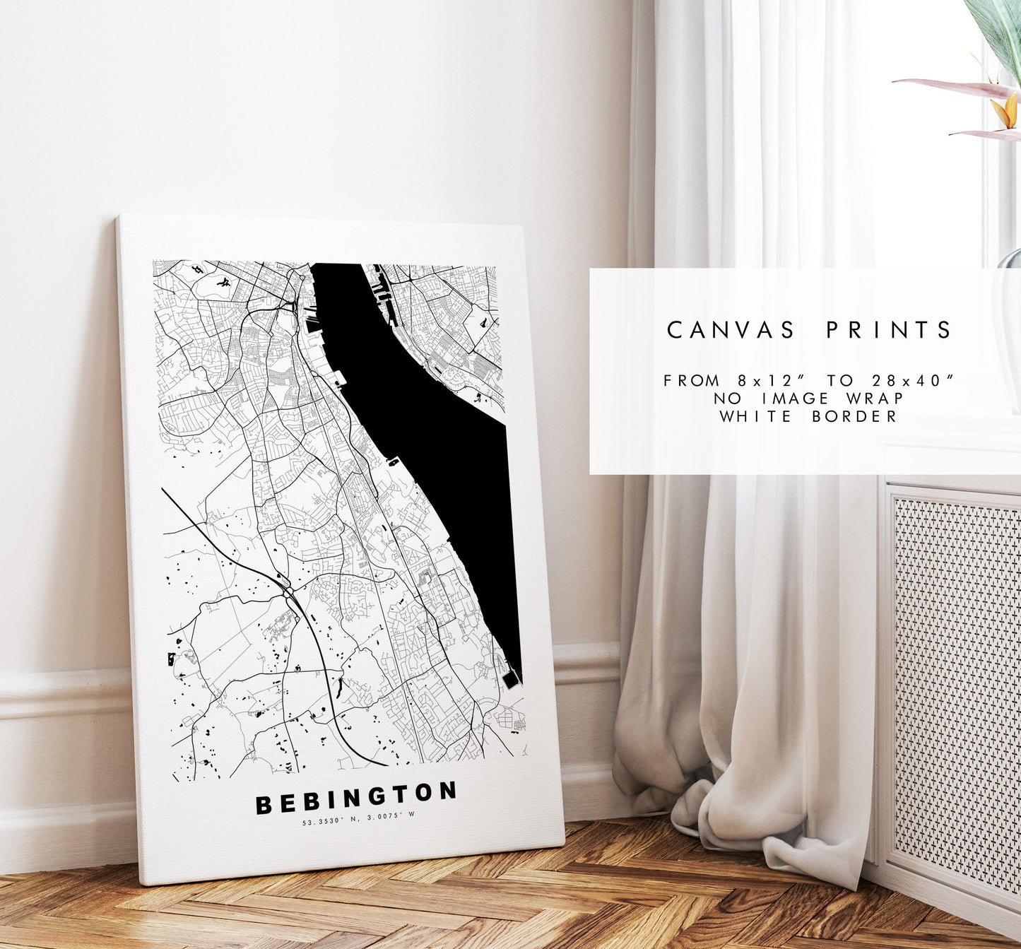 Bebington Map Print - Minimalist City Map Poster - Map Art - UK - Bebington Print - Bebington Poster - Different Colours Available