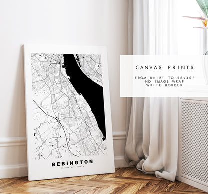 Bebington Map Print - Minimalist City Map Poster - Map Art - UK - Bebington Print - Bebington Poster - Different Colours Available