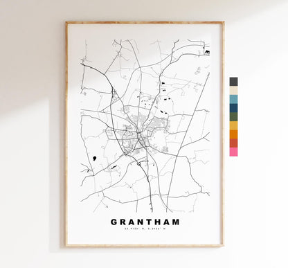 Grantham Map Print - Minimalist City Map Poster - Map Art - UK - Grantham Print - Grantham, Lincolnshire - Different Colours Available