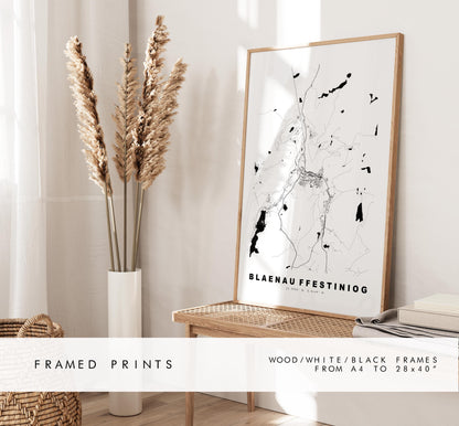Blaenau Ffestiniog Map Print - Minimalist City Map Poster - Map Art - Wales - UK - Blaenau Ffestiniog Print - Different Colours Available
