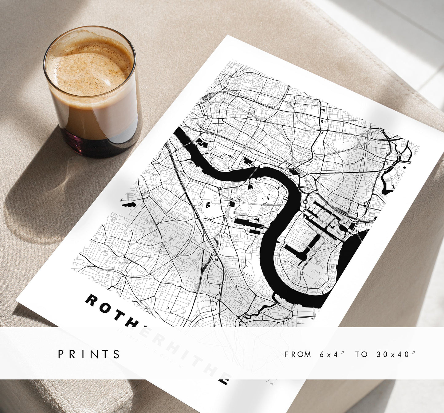 Rotherhithe Map Print - Minimalist City Map Poster - Map Art - UK - Rotherhithe Print - Rotherhithe, London - Different Colours Available
