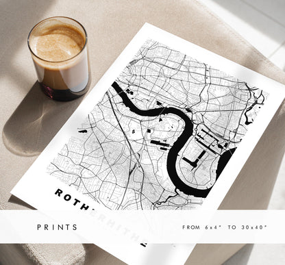 Rotherhithe Map Print - Minimalist City Map Poster - Map Art - UK - Rotherhithe Print - Rotherhithe, London - Different Colours Available