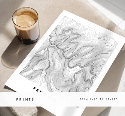 Fan y Big Map Print - Contour Map - Fan y Big Poster - Wales - Topographic Map - Print - Poster - Wall Art - Horseshoe Walk - Brecon Beacons
