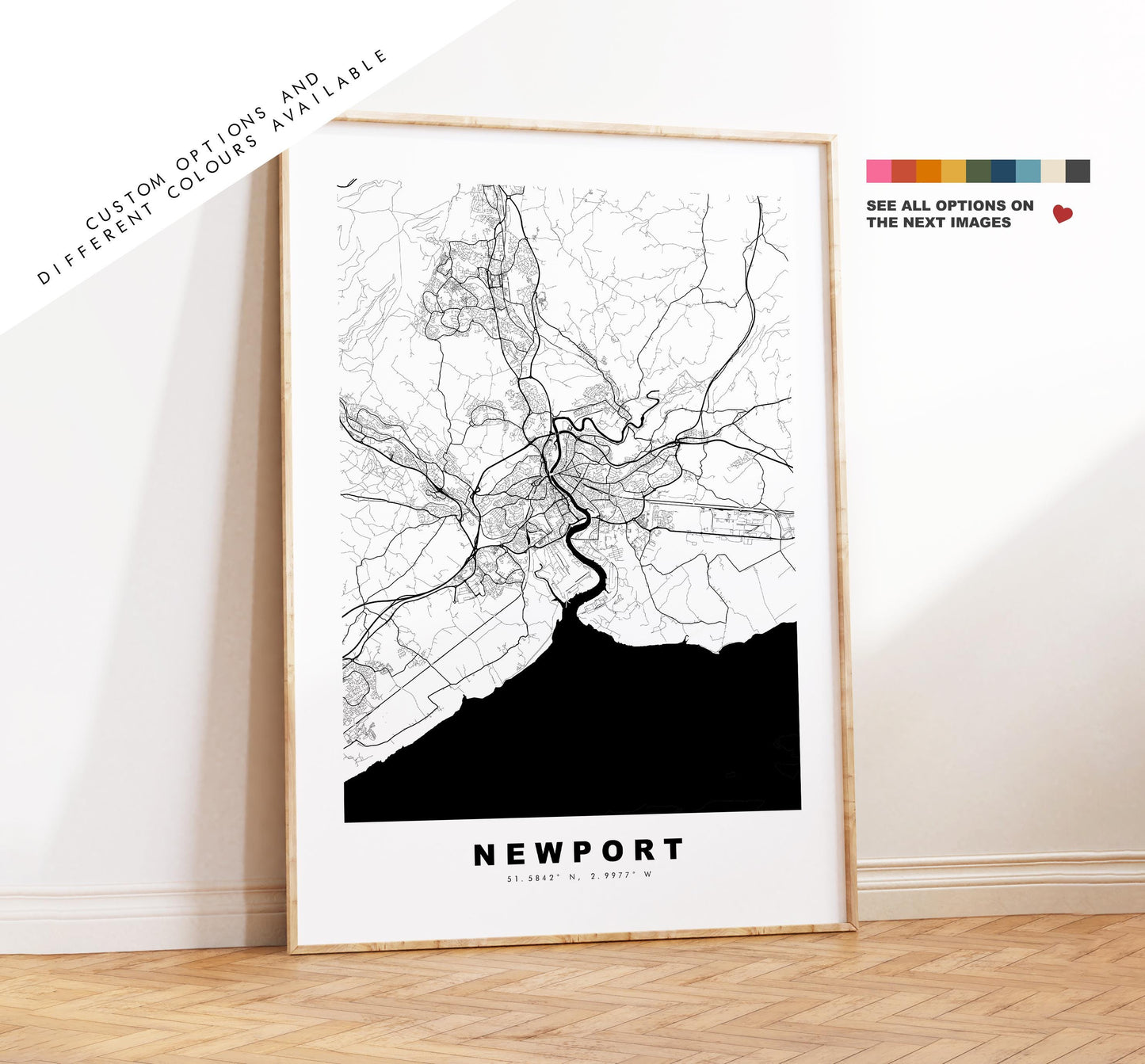 Newport Map Print - Minimalist City Map Poster - Map Art - Wales - UK - Newport Print - Newport Poster - Different Colours Available