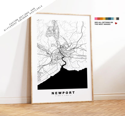 Newport Map Print - Minimalist City Map Poster - Map Art - Wales - UK - Newport Print - Newport Poster - Different Colours Available