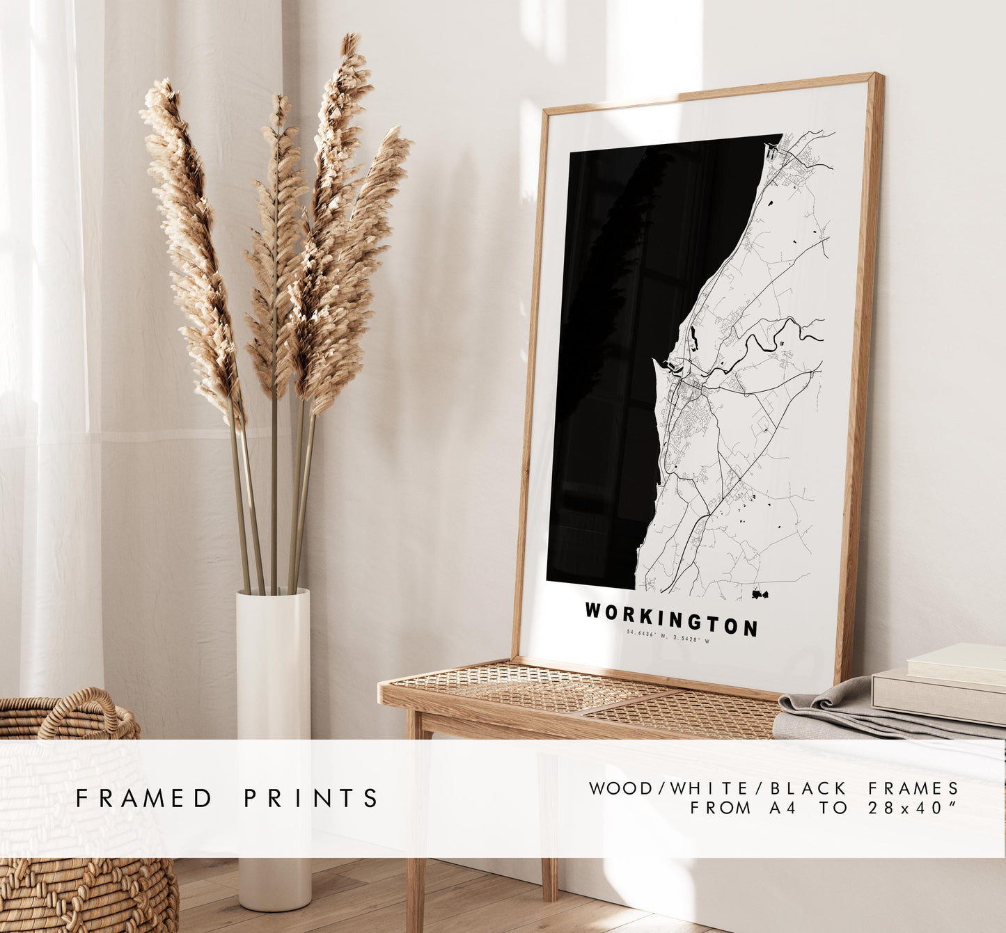 Workington Map Print - Minimalist City Map Poster - Map Art - UK - Workington Print - Workington, Cumbria - Different Colours Available