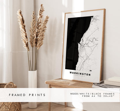 Workington Map Print - Minimalist City Map Poster - Map Art - UK - Workington Print - Workington, Cumbria - Different Colours Available
