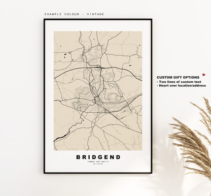 Bridgend Map Print - Minimalist City Map Poster - Map Art - Wales - UK - Bridgend Print - Bridgend Poster - Different Colours Available