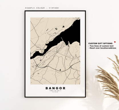 Bangor Map Print - Minimalist City Map Poster - Map Art - Wales - UK - Bangor Print - Bangor Poster - Different Colours Available