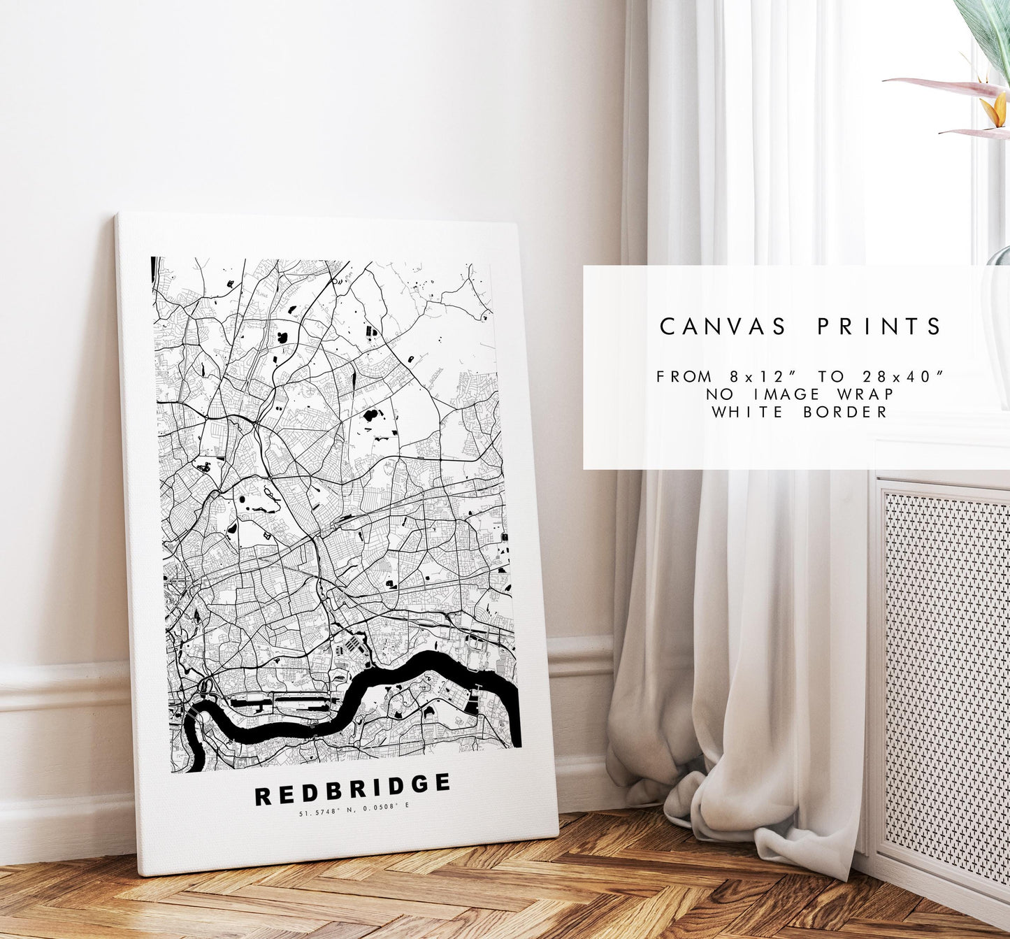 Redbridge Map Print - Minimalist City Map Poster - Map Art - UK - Redbridge Print - Redbridge, London - Different Colours Available