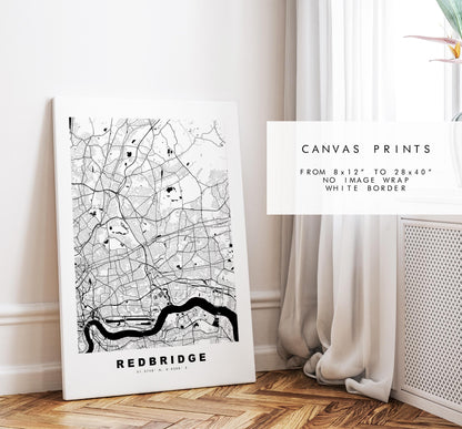 Redbridge Map Print - Minimalist City Map Poster - Map Art - UK - Redbridge Print - Redbridge, London - Different Colours Available