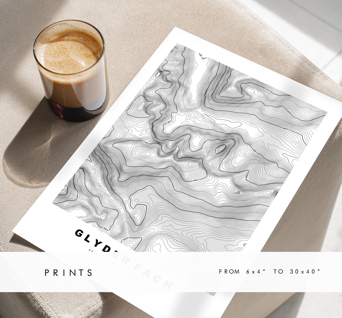 Glyder Fach Print - Contour Map - Snowdonia - Wales - Topographic Map - Print - Poster - Wall Art - Glyder Fach Poster - Glyderau