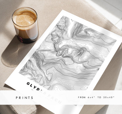 Glyder Fach Print - Contour Map - Snowdonia - Wales - Topographic Map - Print - Poster - Wall Art - Glyder Fach Poster - Glyderau