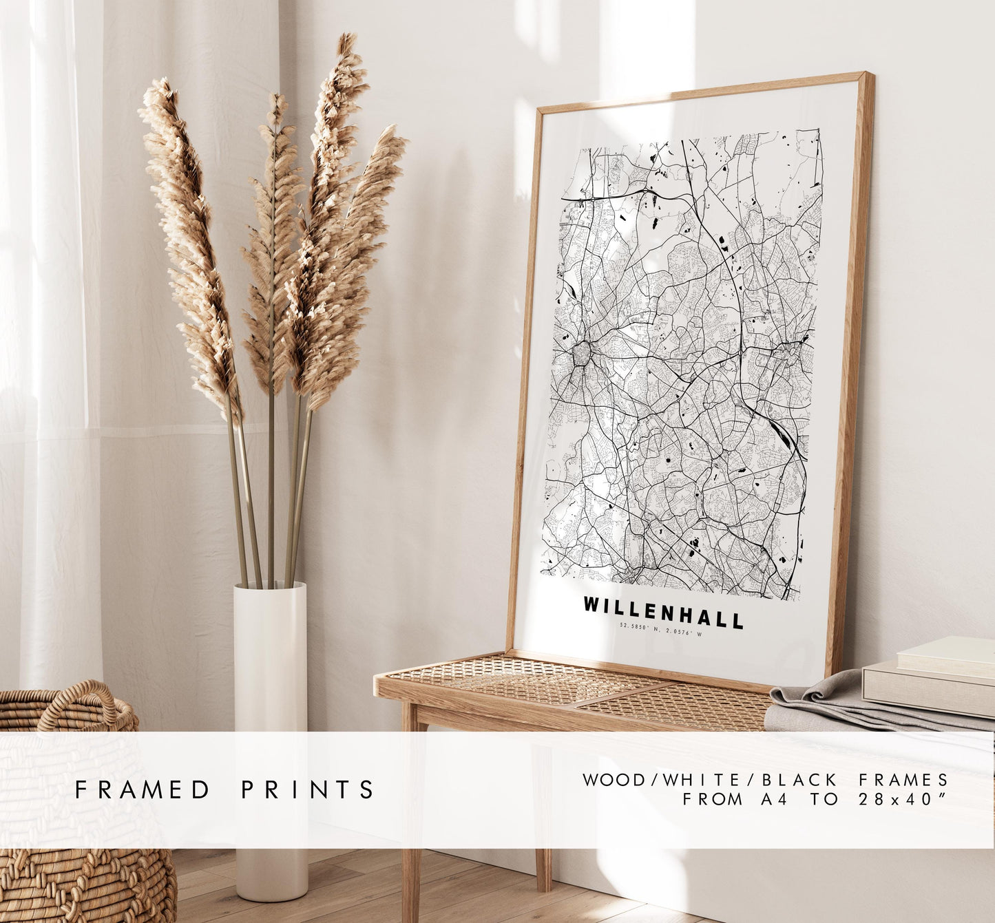 Willenhall Map Print - Minimalist City Map Poster - Map Art - UK - Willenhall Print - West Midlands - Different Colours Available