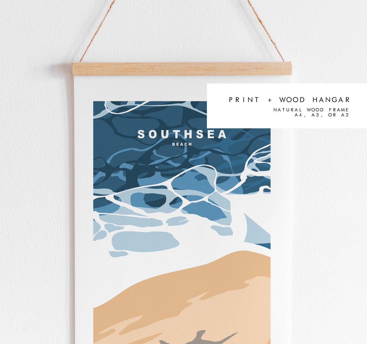 Southsea Beach Travel Poster - Wall Art Print - Southsea and Portsmouth Travel Posters - Minimalist Retro Style - Prints or Framed Prints
